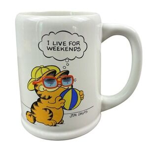 1978 Garfield "I LIVE FOR WEEKENDS" Coffee Mug by Jim Davis 16oz Enesco Vintage